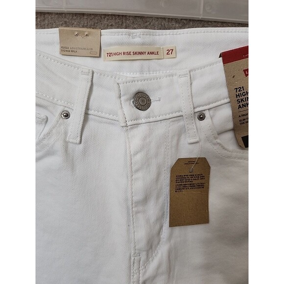 Levis 721 High Rise Skinny Ankle Jeans Womens 27 White Stretch Raw Hem NEW - Picture 3 of 13